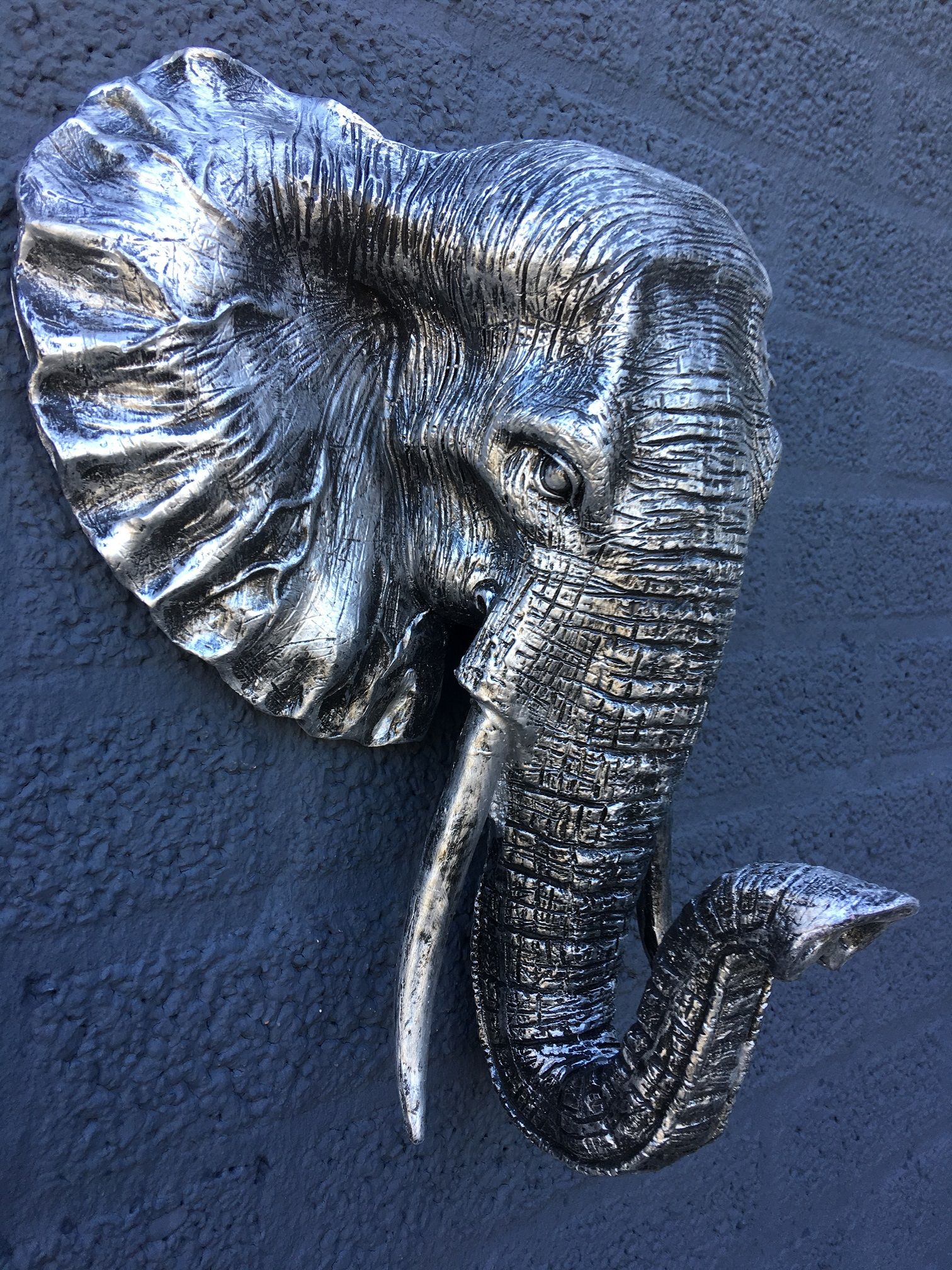 Mooie zwart-zilveren olifantenkop wandornament, prachtig!!